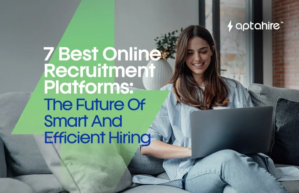 Illustration showing HR professionals using online recruitment platforms on laptops and mobile devices