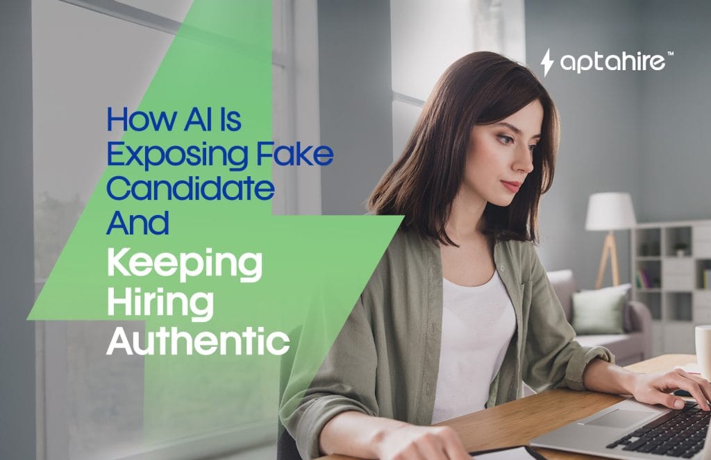 Illustration of AI interviewer analyzing candidate during a virtual interview to detect fraud and ensure authenticity.