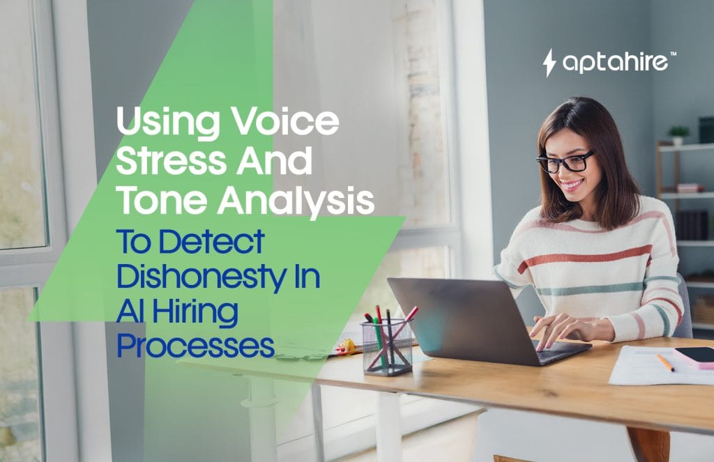 Illustration of AI analyzing a candidate's voice stress during a virtual interview