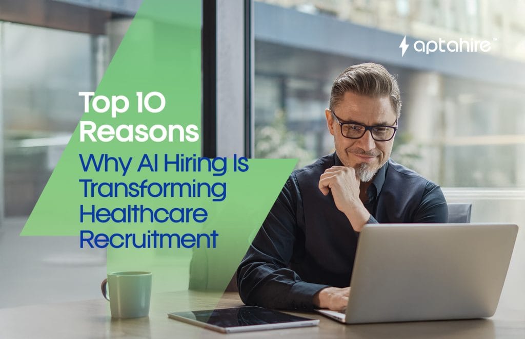 AI-powered recruitment dashboard displaying healthcare candidate analytics with a hospital background