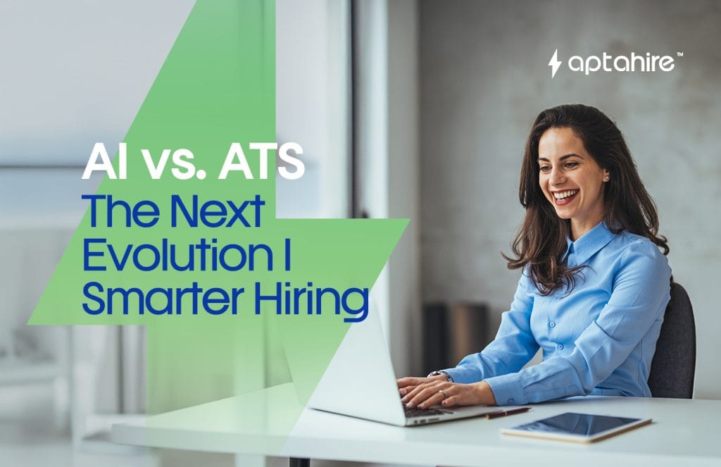Illustration showing AI-powered recruitment vs traditional ATS with candidates and a digital hiring dashboard.