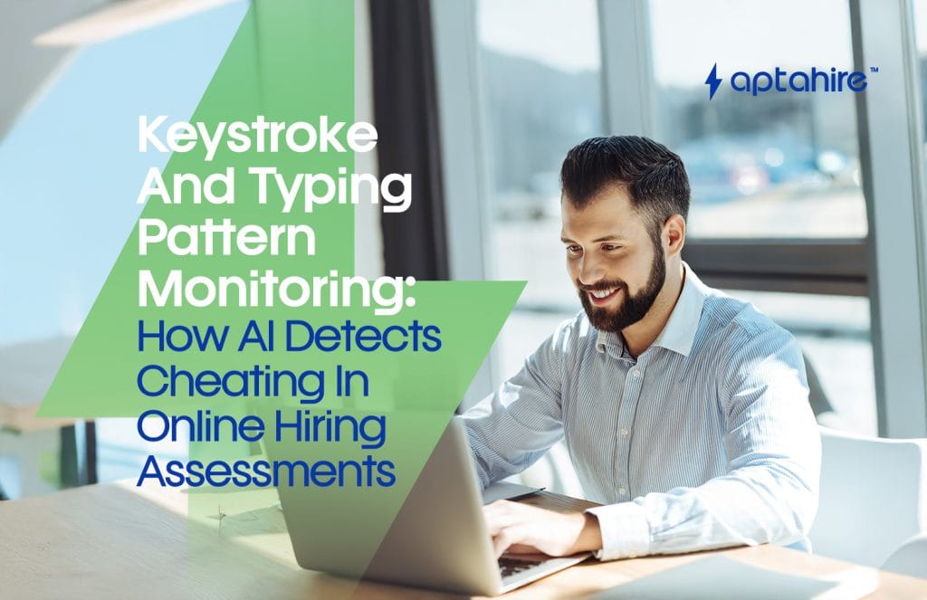 Candidate taking online assessment while AI monitors keystrokes to detect cheating behavior