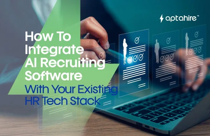 Illustration of HR professionals integrating AI recruiting software with existing HR systems like ATS and HRIS