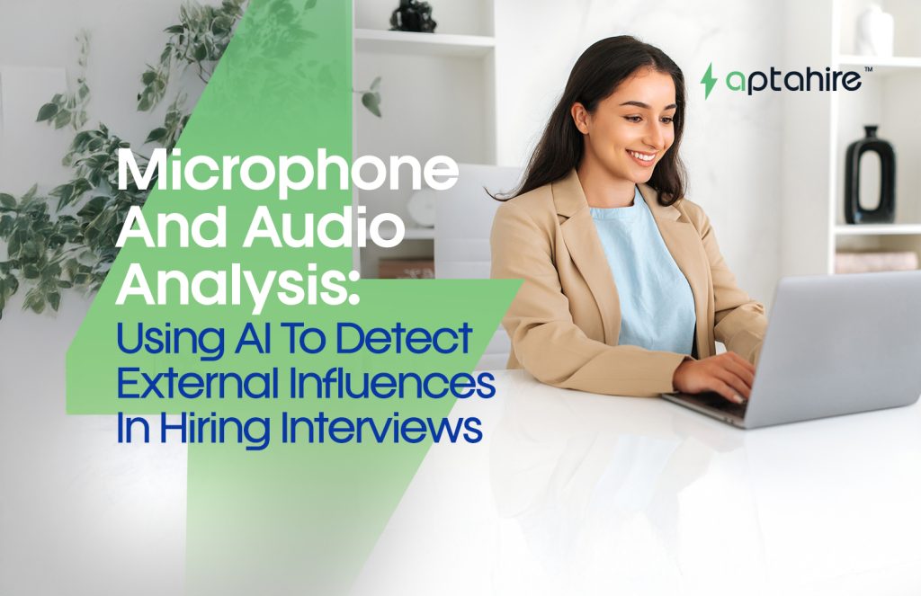 Illustration of AI-powered audio analysis detecting background voices during a virtual interview