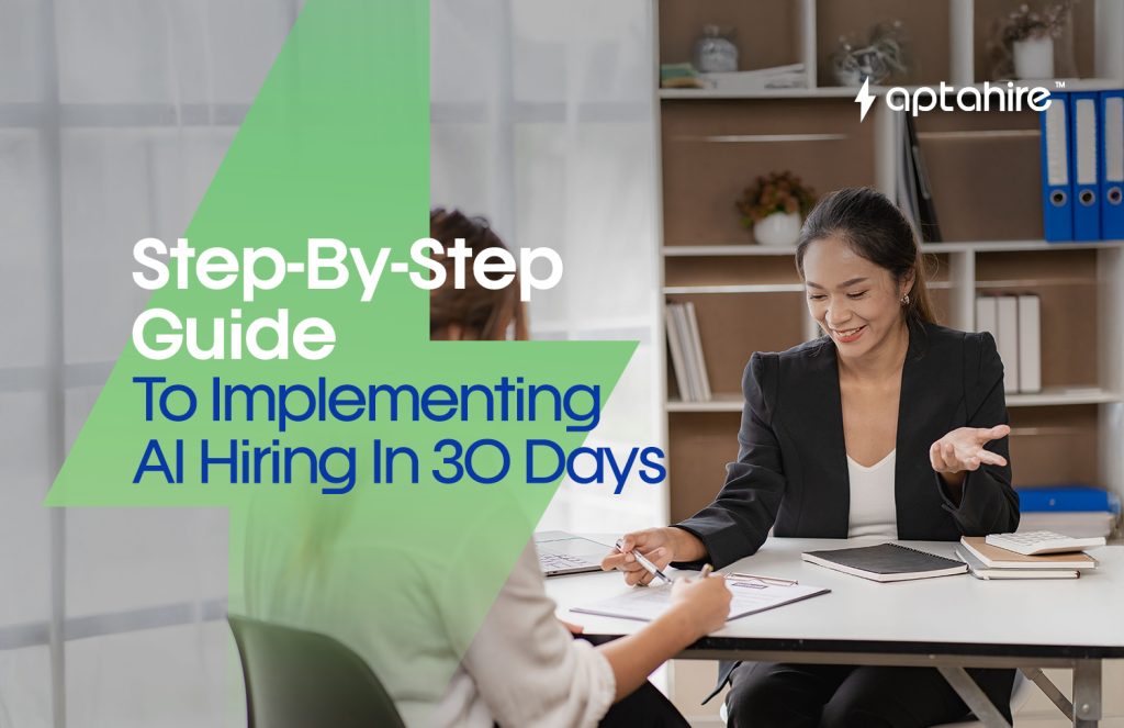 Illustration of HR professionals integrating AI tools into recruitment process within 30 days