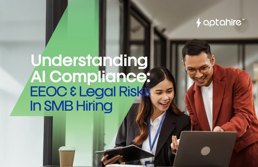 Small business owner reviewing AI hiring compliance checklist on a laptop