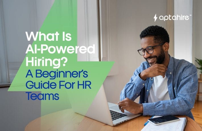 Illustration of a robot and human shaking hands in front of a digital resume dashboard, symbolizing AI-human collaboration in recruitment.