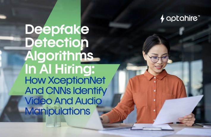 AI system analyzing a candidate’s virtual interview for deepfake detection using facial and voice analysis