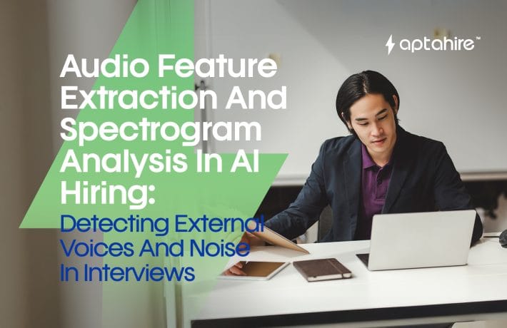 AI analyzing a spectrogram of a virtual interview audio feed for background voices and anomalies