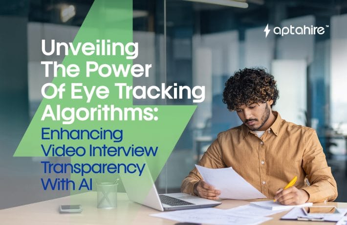 Candidate in a virtual interview with AI eye-tracking interface analyzing gaze direction and behavior