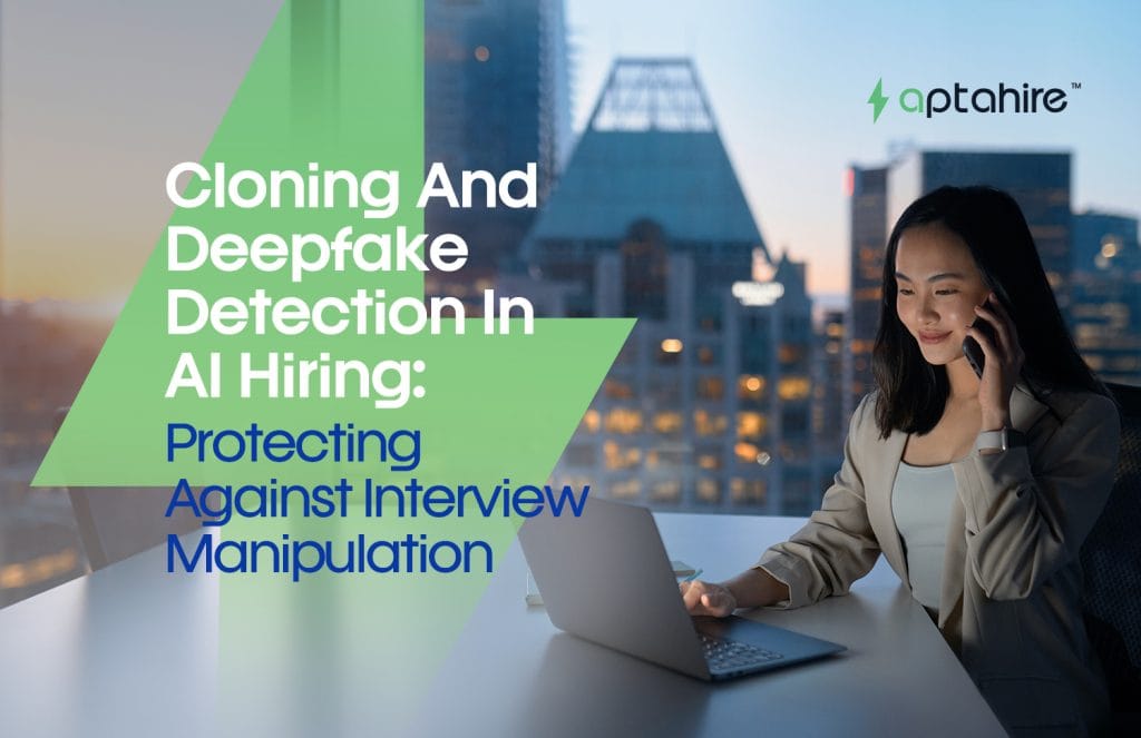 AI system detecting deepfake manipulation in a virtual job interview scenario