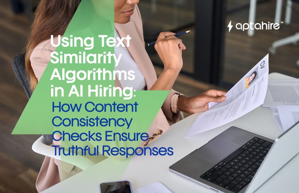 AI system analyzing candidate responses for text similarity and consistency in virtual hiring interviews